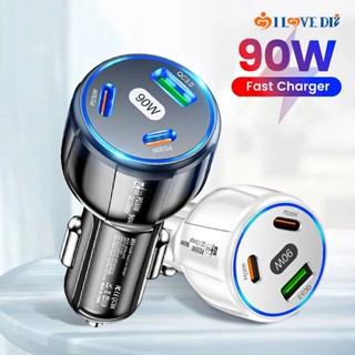 อะแดปเตอร์ชาร์จโทรศัพท์มือถือ แท็บเล็ต อเนกประสงค์ 90W 2PD QC3.0 USB สําหรับรถยนต์