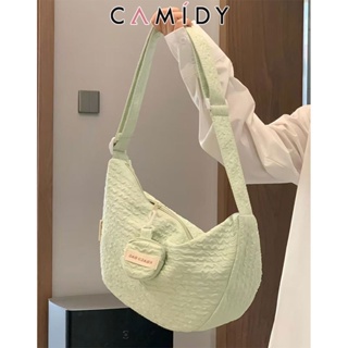 Camidy กระเป๋าผ้าแคนวาสสีเขียวมิ้นต์สดใบเล็กสไตล์เกาหลี ins กระเป๋าทรงขนมจีบ Messenger ไหล่ความจุขนาดใหญ่ของนักเรียน