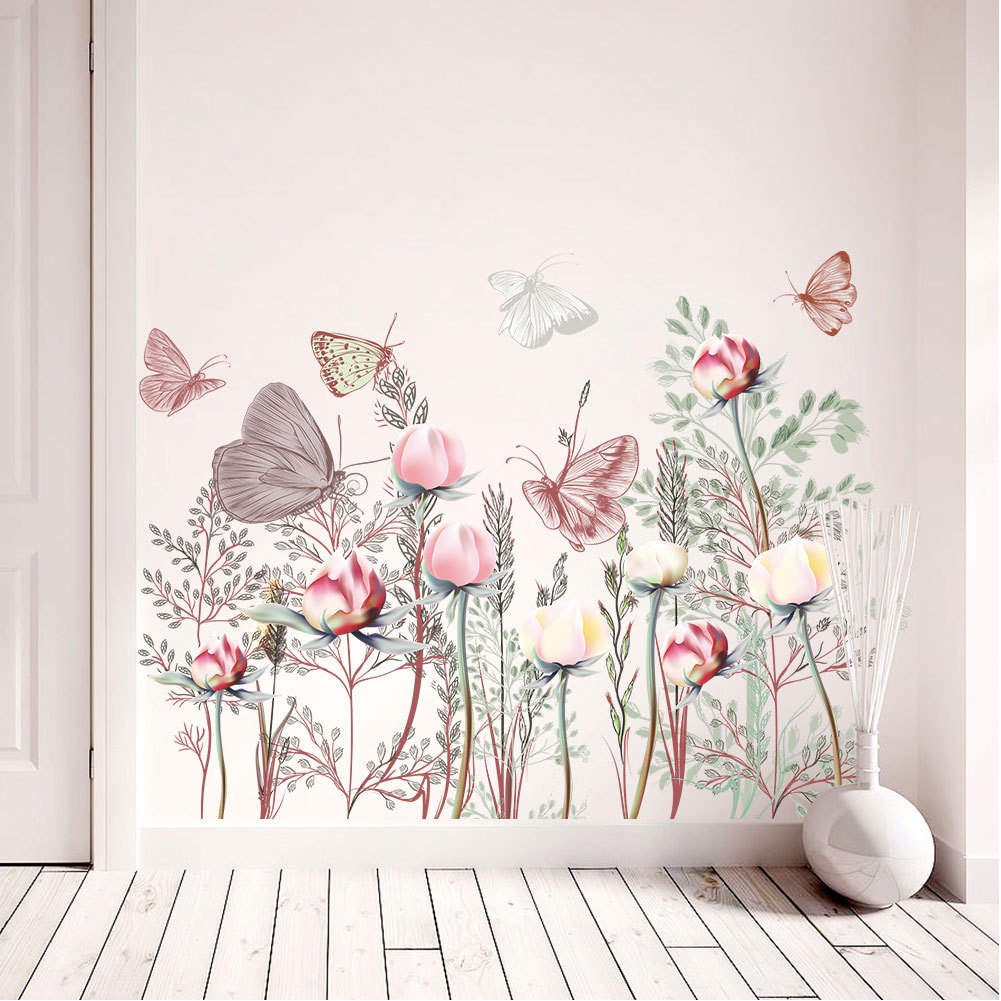 สติกเกอร์วอลเปเปอร์-ลายดอกไม้-ใบไม้สด-สําหรับติดตกแต่งผนังห้องนอน-ห้องนั่งเล่น