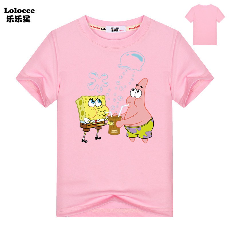 ร้อน-3-เสื้อยืดแขนสั้น-ผ้าฝ้าย-พิมพ์ลายการ์ตูน-spongebob-and-patrick-แฟชั่นฤดูร้อน-สําหรับเด็กผู้ชาย