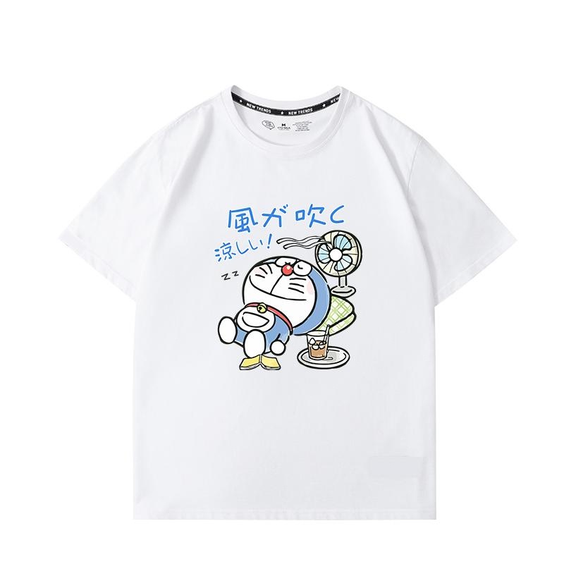 ผ้าฝ้ายแท้-doraemon-โดราเอมอน-แขนสั้น-เสื้อยืดฤดูร้อนสดชื่น-พิมพ์สร้างสรรค์-กราฟฟิตี้โดราเอมอนด้านบน-unisex