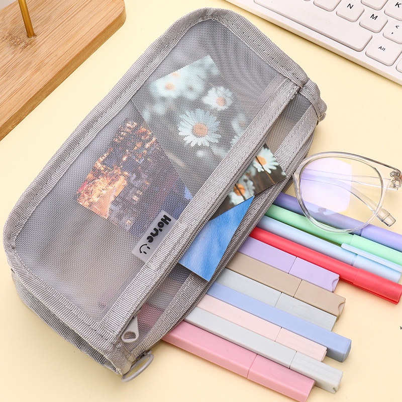 กระเป๋าดินสอ-ผ้าตาข่าย-ทรงสามเหลี่ยม-สีโปร่งใส-สําหรับใส่เครื่องเขียน