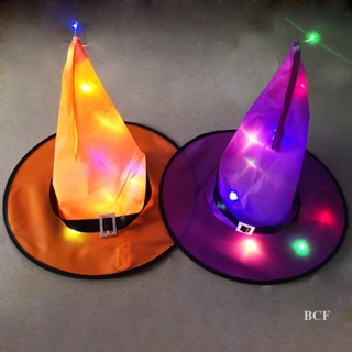 Bcf หมวกแม่มด มีไฟ LED เรืองแสง สําหรับแขวนตกแต่งปาร์ตี้ฮาโลวีน