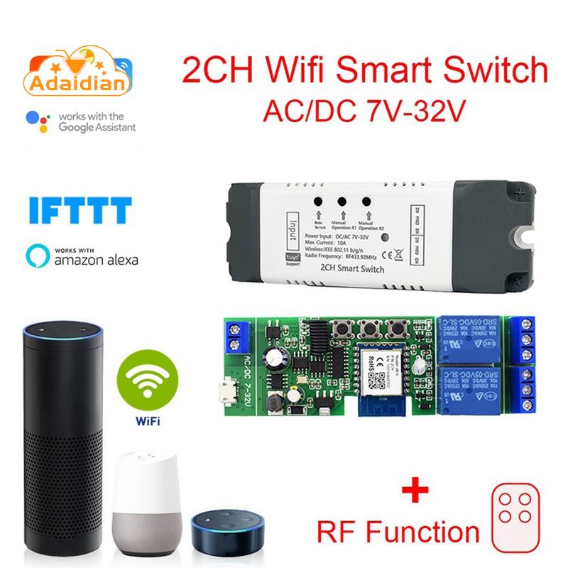 tuya-โมดูลรีเลย์สวิตช์อัจฉริยะ-wifi-2-ch-ac-dc-7-32v-rf-app-ไร้สาย-1-ชิ้น-สําหรับ-alexa-google-home