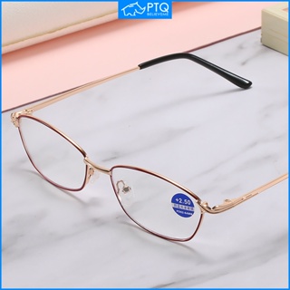 แว่นตาอ่านหนังสือ โลหะ ป้องกันแสงสีฟ้า ใช้ได้สองแบบ สําหรับผู้หญิง PTQ