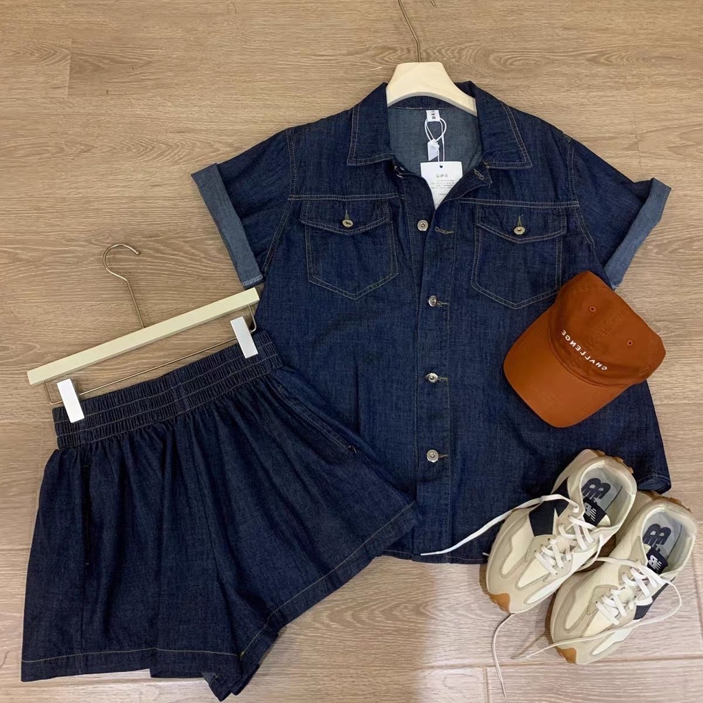 summer-thin-denim-shirt-womens-short-sleeved-korean-style-casual-loose-wide-leg-shorts-for-small-men-fashion-suit