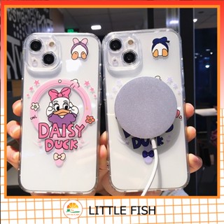 เคสโทรศัพท์มือถือ ซิลิโคนนิ่ม กันกระแทก ลาย Donald Duck Daisy พร้อมแม่เหล็ก สําหรับ iPhone 14 Pro Max 13 12 11 Pro Max