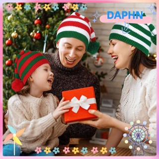 Daphs หมวกผ้าขนสัตว์ถักหนานุ่ม ลายทาง ตกแต่งคริสต์มาส ฤดูใบไม้ร่วง และฤดูหนาว