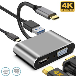 4 in 1 อะแดปเตอร์แปลงเสียงวิดีโอ USB c HDMI Type c เป็น HDMI 4K VGA USB3.0 สําหรับ Samsung s9 s10 Macbook 2018 ipad Pro XPS 13