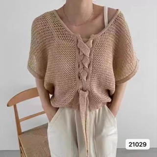 เสื้อยืดแขนสั้น ทรงหลวม แต่งลูกไม้ สองด้าน แฟชั่นฤดูร้อน สไตล์เกาหลี สําหรับผู้หญิง MC 0E9V