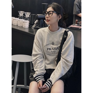 84P1 PRA * A 2023 autumn and winter New letter printed logo decorative design oat sweater womens casual fashion all-match women