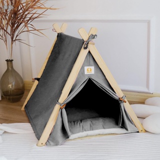 PP Pet Teepee Tent Soft Large Space Portable Universal Bed สำหรับสุนัขและแมวสีเทา