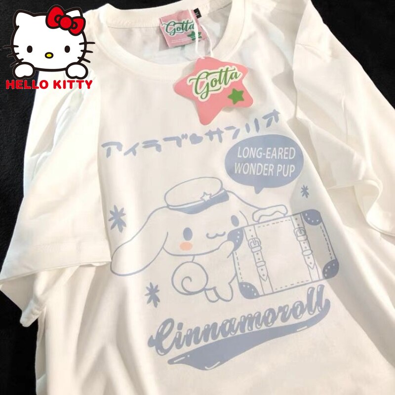 cinnamoroll-hello-kitty-เสื้อผ้าการ์ตูนพิมพ์ผู้หญิงเสื้อยืด-harajuku-y2k-tshirt-หญิงหลวมแขนสั้นเสื้อยืดหลวม
