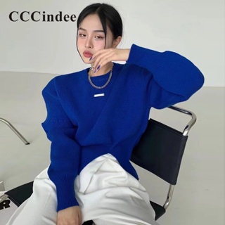 Cccindee ใหม่ เสื้อกันหนาวลําลอง แขนยาว คอกลม ทรงหลวม สีพื้น แฟชั่นสําหรับสตรี 2023