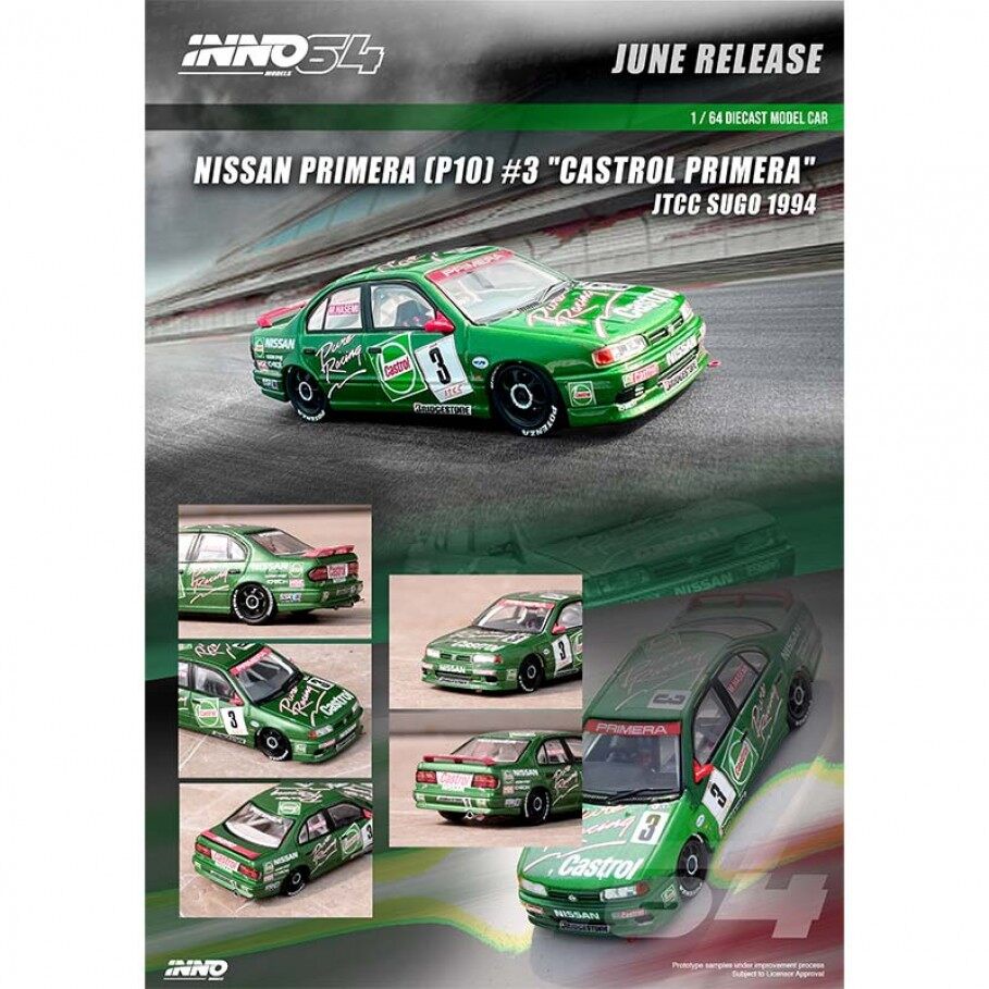 authentic-inno64-1-64-nissan-primera-p10-3-castrol-primera-jtcc-sugo-1994-รถ-diecast