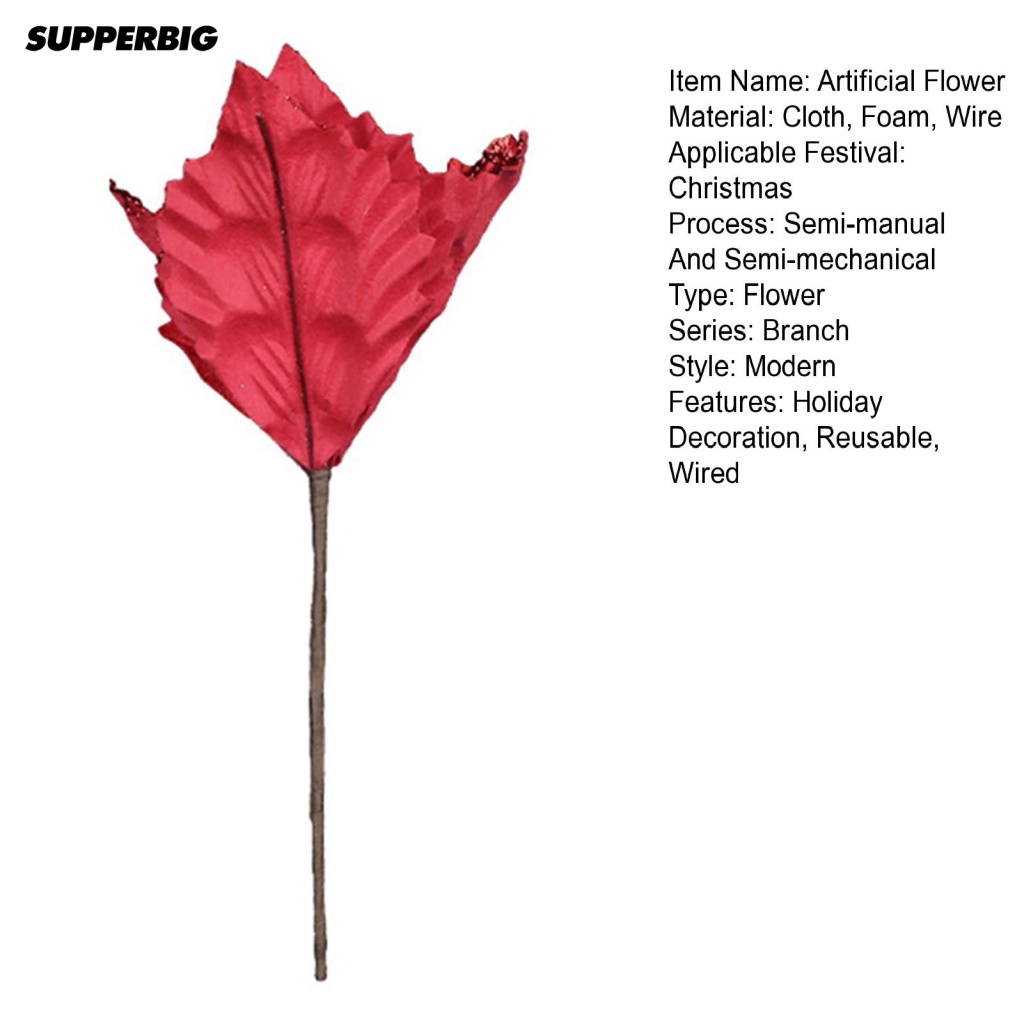 supperbig-ดอกไม้ประดิษฐ์-ประดับกลิตเตอร์-ทนทาน-ใช้ซ้ําได้-สําหรับตกแต่งต้นคริสต์มาส