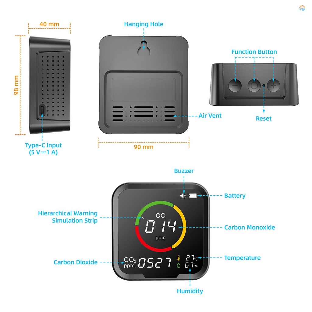 fash-pth-9e-เครื่องตรวจจับอุณหภูมิ-ความชื้น-และอากาศ-อัจฉริยะ-wifi-co-co2-แบบพกพา