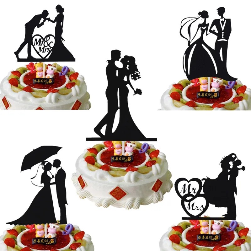 ท็อปเปอร์อะคริลิค-สีดํา-ทอง-สําหรับงานแต่งงาน-เค้ก-งานแต่งงาน-อุปกรณ์ตกแต่งเค้กแต่งงาน-ครบรอบหมั้น