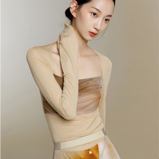 เสื้อยืดแขนยาว คอสี่เหลี่ยม เข้ารูป พิมพ์ลาย สไตล์เกาหลี แฟชั่นฤดูใบไม้ผลิ และฤดูใบไม้ร่วง สําหรับผู้หญิง 2023