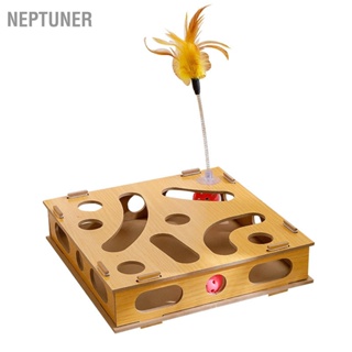 NEPTUNER Cat Toy Puzzle Box Claw Grinding Interactive กล่องเกมแมวที่น่าสนใจพร้อม Teasing Stick และ Bell Ball