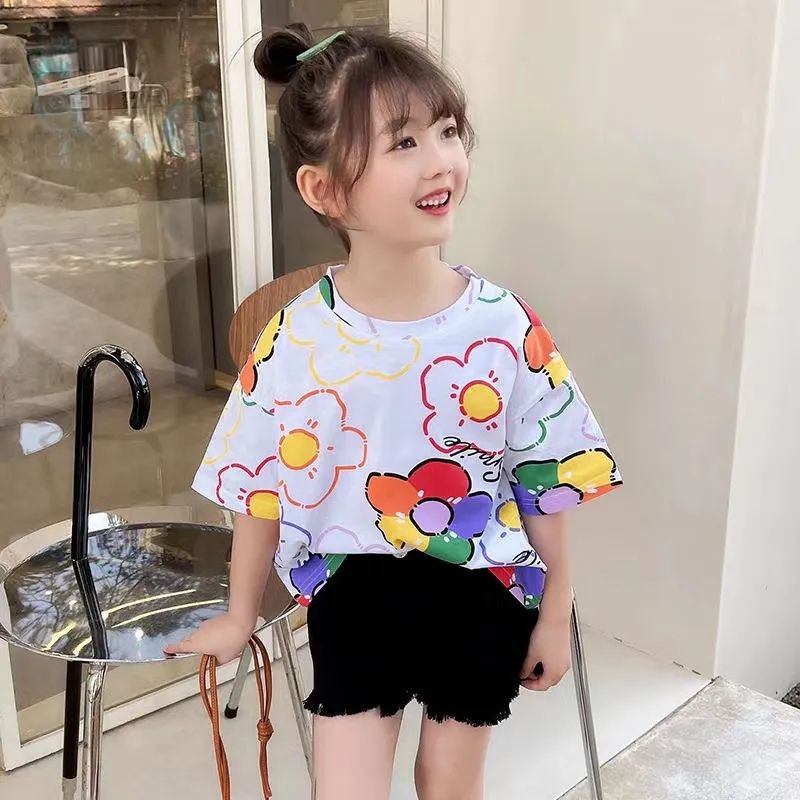 เสื้อยืดแขนสั้น-ผ้าฝ้ายแท้-แฟชั่นฤดูร้อน-สําหรับเด็กผู้หญิง-2023