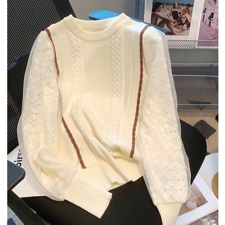 เสื้อคอกลม-ผ้าโปร่งถัก-สีคอนทราสต์-แฟชั่นฤดูใบไม้ผลิ-สไตล์เกาหลี-สําหรับผู้หญิง-2023