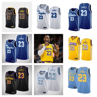 Los Angeles Lakers #23 LeBron James เสื้อบาสเก็ตบอลสีดำของผู้ชายสั้น -เสื้อยืดกีฬา