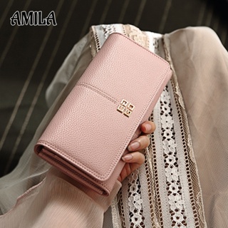 AMILA กระเป๋าสตางค์ใบยาว, หัวเข็มขัดแฟชั่นแบบเรียบง่ายในยุโรปและอเมริกา, กระเป๋าสตางค์คลัตช์ความจุขนาดใหญ่ของผู้หญิง