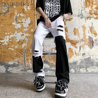 DaDuHey🔥 2023 New Summer Hong Kong Style Fashion Ripped Cool Jeans Mens High Street Fashionable Hip Hop Ins Patchwork Casual Pants