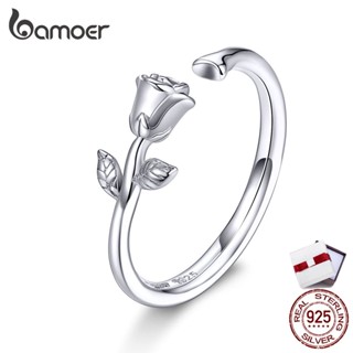 BAMOER Thorns and Rose Open Finger Rings for Female Adjustable 925 Sterling Silver BSR065