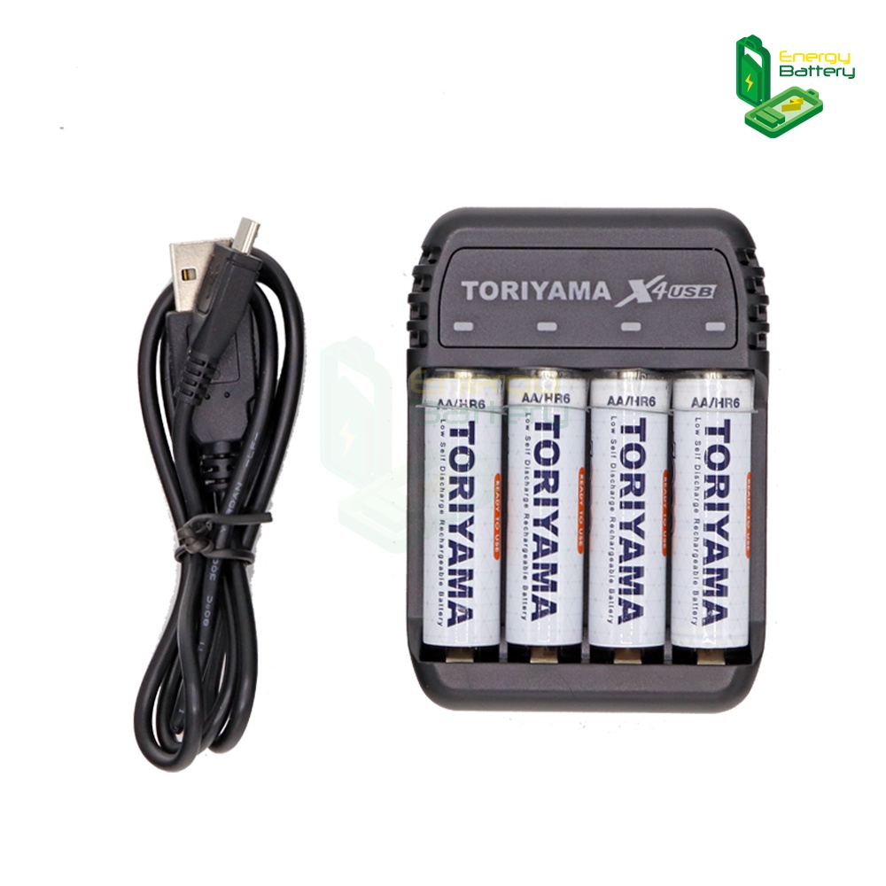 toriyama-แท่นชาร์จ-ถ่านชาร์จ-aa-1200mah-4ก้อน-แท่นชาร์จ-x4-usb