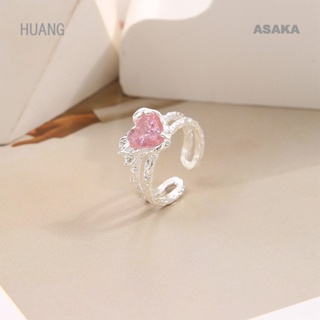 Asaka แหวนเพชร สีชมพู หรูหรา เปิดปรับได้