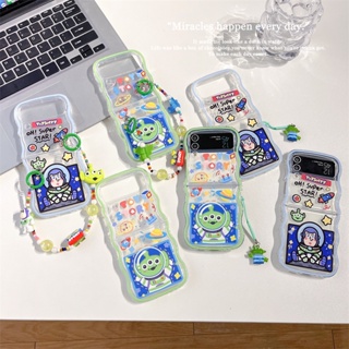 เคสโทรศัพท์มือถือแบบแข็ง กันกระแทก ลายการ์ตูน Buzz Lightyear three eyes พร้อมกระดิ่ง และสายโซ่คล้อง สําหรับ Samsung Galaxy Z Flip 4 5G Z Flip 3 Flip5