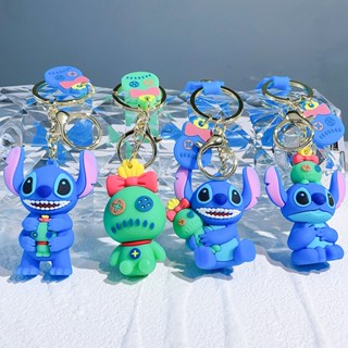 พวงกุญแจ Lilo &amp; Stitch พวงกุญแจรถยนต์ Stitch ห่วงพวงกุญแจ PVC เครื่องประดับแขวน