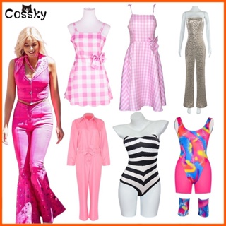 Movie Barbie Cosplay Costume ใหม่ ชุดคอสเพลย์ ชุดเดรสแขนกุด ลายสก๊อต สีชมพู และกางเกง สไตล์วินเทจ เหมาะกับงานปาร์ตี้ฮาโลวีน สําหรับผู้หญิง