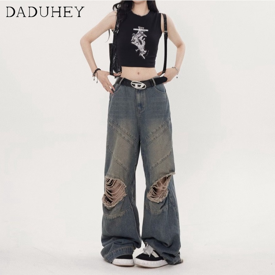 daduhey-2023-summer-korean-style-new-high-street-high-waist-pants-wide-leg-slimming-casual-washed-distressed-straight-ripped-jeans