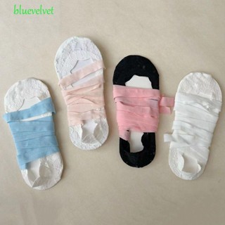 BLUEVELVET ถุงเท้าบัลเล่ต์ ข้อสั้น ลายลูกไม้น่ารัก ใส่สบาย Y2K กันลื่น สีพื้น สําหรับผู้หญิง