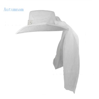 Autu หมวกปีกกว้าง สีขาว ขนาดใหญ่ สไตล์ตะวันตก สําหรับเจ้าสาว งานเลี้ยง