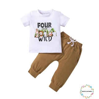 Babyclom- ชุดเสื้อแขนสั้น พิมพ์ลายตัวอักษร และกางเกง สําหรับเด็กวัยหัดเดิน 2 ชิ้น