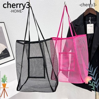 Cherry3 กระเป๋าถือ กระเป๋าสะพายไหล่ ผ้าตาข่าย ความจุขนาดใหญ่ น้ําหนักเบา แบบพกพา สีโปร่งใส เหมาะกับเดินชายหาด ช้อปปิ้ง