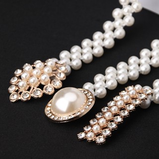 Womens Pearl Waist Chain Korean Rhinestone Pearl Decoration Belt Fashion Sweet Dress elastic belt Women Wholesale