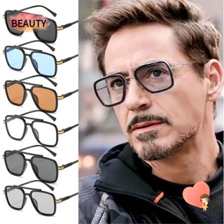 Beauty Tony Stark แว่นตากันแดด ทรงสี่เหลี่ยม สไตล์วินเทจ