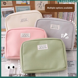 Ins Multilayer Grids Canvas Pencil Case Large Capacity Japanese Girls Stationery Bags Students Simple Pencil Boxสเตชันเนอรีกระเป๋าเก็บกระเป๋าดอกไม้