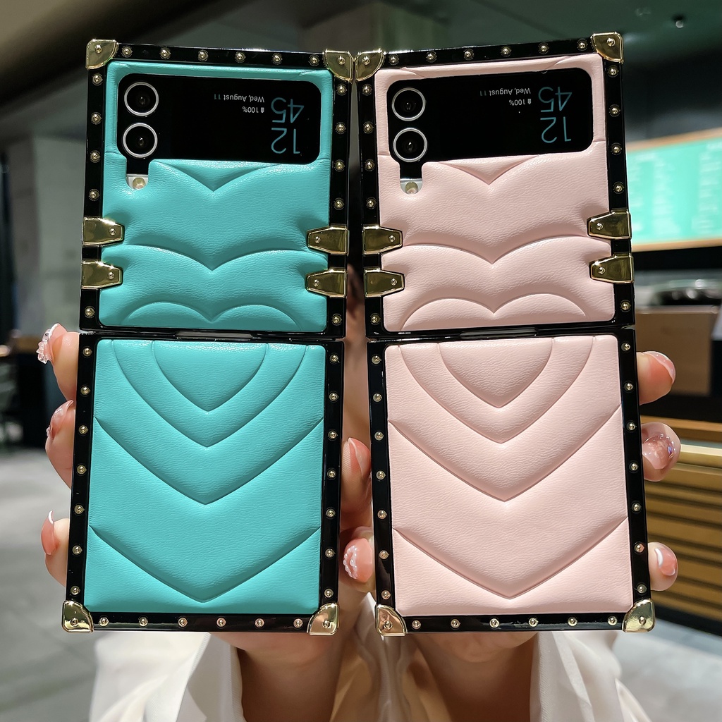 เคสโทรศัพท์มือถือ-ทรงสี่เหลี่ยม-หรูหรา-สําหรับ-samsung-galaxy-z-flip-3-flip-4