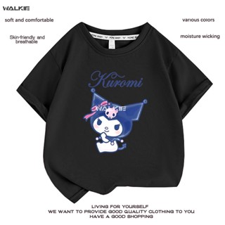 Walkie เสื้อยืดแขนสั้นลําลอง ผ้าฝ้าย แบบบาง พิมพ์ลายการ์ตูนอนิเมะ Kuromi เหมาะกับของขวัญวันเกิด แฟชั่นฤดูร้อน สําหรับเด็