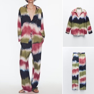 Zara เสื้อเบลาส์ 23 ฤดูใบไม้ร่วง สไตล์ใหม่ เสื้อมัดย้อม พิมพ์ลาย + กางเกงเอวสูง ทรงหลวม ย้อนยุค8043134 7875134