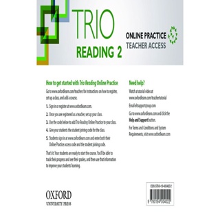 Bundanjai (หนังสือเรียนภาษาอังกฤษ Oxford) Trio Reading 2 : Online Practice Teacher Access Card