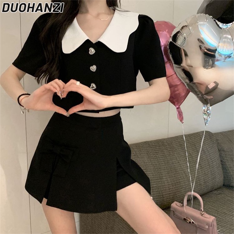 duohanzi-ชุดเสื้อสูท-คอตุ๊กตา-เอวสูง-สองชิ้น-แฟชั่นฤดูร้อน-สําหรับผู้หญิง-2023