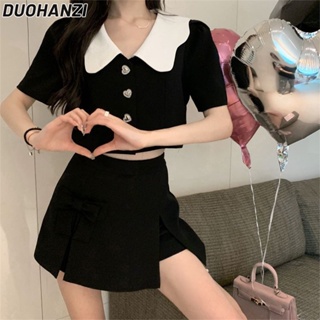 Duohanzi ชุดเสื้อสูท คอตุ๊กตา เอวสูง สองชิ้น แฟชั่นฤดูร้อน สําหรับผู้หญิง 2023