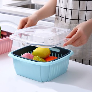 Spot second delivery# Double-layer draining basket refrigerator fruit preservation box multi-functional plastic storage basket kitchen vegetable washing basket manufacturer batch 8cc